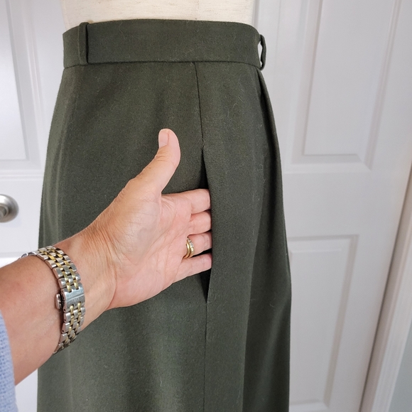 Vintage Beltrami Olive Green 100% Wool Pleat Skirt SZ M - Picture 9 of 16